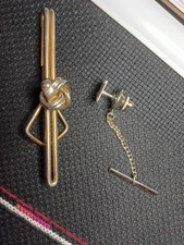 Lot of 2 Swank Vintage Tie Clip and Tie Tack Gold Silver Tone
