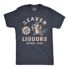 Mens Beaver Liquors T Shirt Funny Booze Bottle Drinking Joke Tee for Guys
