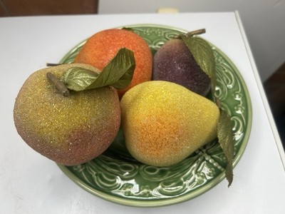 Sugar Beaded Faux Fruit Pear Apple Orange Plum (Bowl Not Included)