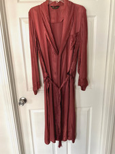 Vtg 50/60s Men's Robe Silk Striped Dressing Gown Smoking Jacket Robe Fringe Sash