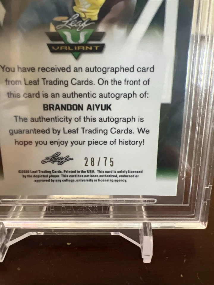 2020 Leaf Valiant GRN  BRANDON AIYUK Rookie RC Auto /75 BGS 9.5/10 49ERS POP 16 - Image 3 of 3