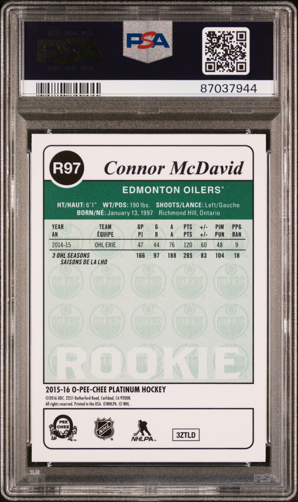 2015 O-Pee-Chee Platinum Retro #R97 Connor Mcdavid Rookie RC PSA 9 view 2