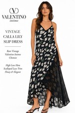 Valentino Intimo Vintage Calla Lily High Low Chemise Slip Dress Black Rare M