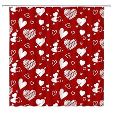 Valentine's Shower Curtain Hearts Loving 70"W x 70"L Pack of 1 Red White