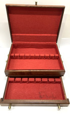 Vintage Wood Silverware Lined Chest Box with Drawer Made in Romania