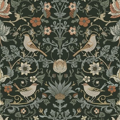 Green William Morris Wallpaper Peel and Stick Vintage Botanical Birds Strawbe...