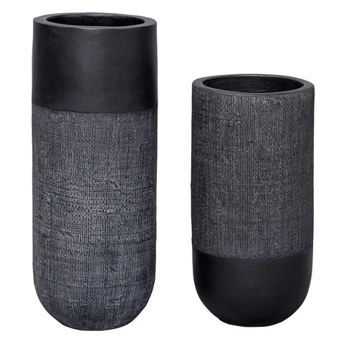 Uttermost 17122 Woven Shadow 15" Tall Terracotta Vases - Set of 2 - Black - Picture 3 of 6
