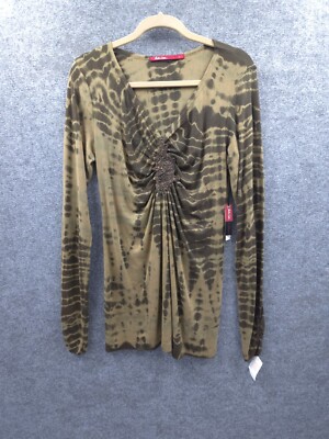 Barbara Lesser Fibers Tunic Top Womens Large Pullover Long Sleeve Green Tie Dye
