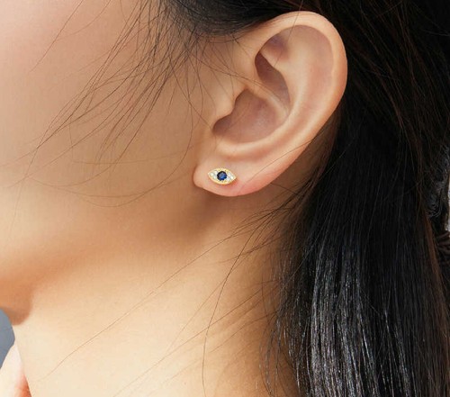 Sterling Silver 925 Earrings Gold Evil Eye Stud Gift For Women Girls Ladies - Picture 4 of 7