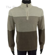 DOCKERS Men's SMALL 1/4 Zip MOCK NECK BEIGE  BROWN Colorblock SWEATER