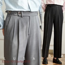 Men Business Wide Leg Casual Pants Breathable British High Waist Trousers