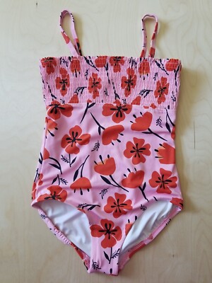 NWT HANNA ANDERSSON PINK POPPY SMOCKED ONE PIECE RECYCLED SWIMSUIT 120 