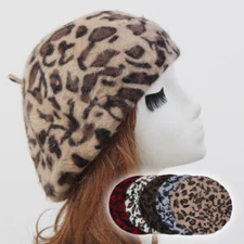 Women Girl French Style Vintage Beret Winter Warm Leopard Print Beanie Hat