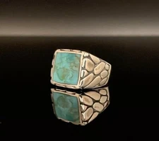 Natural Turquoise Ring 925 Sterling Silver Ring Mens Signet Ring Gift For Him