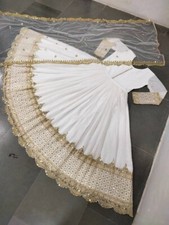 LATEST WHITE HEAVY FAUX GEORGETTE GOWN WITH NET DUPATTA FOR WEDDING WEAR