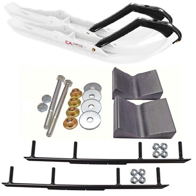 C&A Pro White TMX Snowmobile Skis w/ 10'' Round Bars Complete Kit Polaris Pro