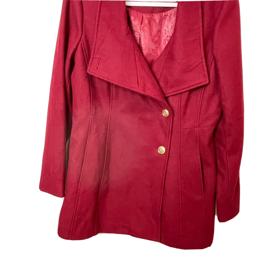 Abrigo para mujer Jessica Simpson L rojo y dorado mezcla de lana forrado de longitud media CD3 Foto 4 de 4