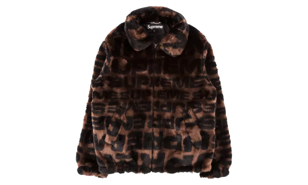 DS neuve répéteur suprême fausse fourrure bombardier marron boîte noire logo veste grande L SS18