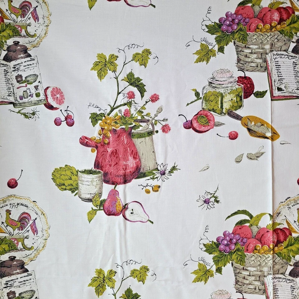 VERDADERO VINTAGE Cocina Kitsch Motivo Floral Serigrafía Tela de Algodón Foto 3 de 4