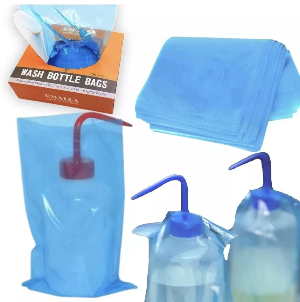 EMALLA Tattoo Wash Bottle Bags Covers Sleeves 250 pcs ~ New Sealed - product detail image 6