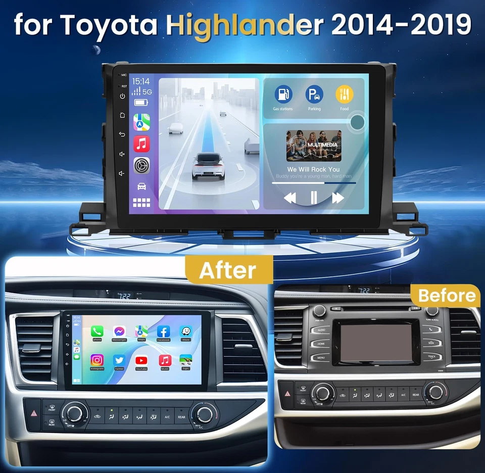 DAB+ Head Unit Android15 FOR Toyota Kluger 2014-2019 Car Stereo GPS QLED 4G WIFI - image 2 of 4