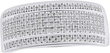 10K White Gold Five Row Natural 0.4 Ctw Diamond Ring Wedding Bands For Men