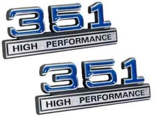 351 5.8 Engine High Performance Emblems Logo In Blue Chrome Trim - 4 Long Pair 351 5.8 Engine High Performance Emblems Logo In Blue Chrome Trim - 4 Long Pair