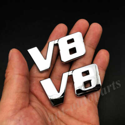 Chrome Metal V8 Emblem Badge – Trunk / Tailgate Rear Decal Sticker – Vintage Car Style