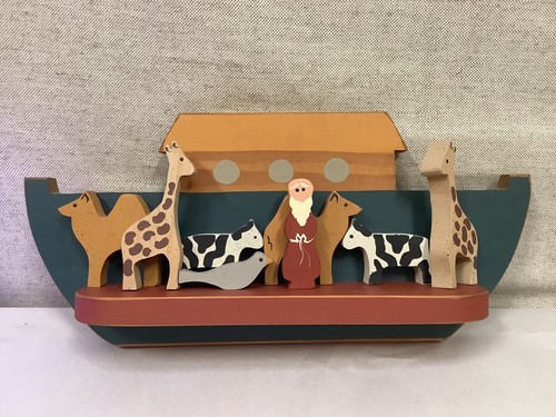 Hand Carved & Painted - Wooden Noah’s Ark Wall Decor For Kids Room 9 Pc.
