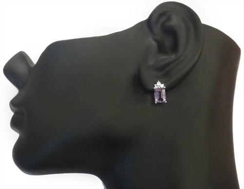 925 Silber 3ct Amethyst & 1/3ct Weiß Topas Smaragd-Schliff Ohrhänger - Bild 3 von 4