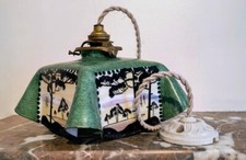 suspension ancienne en opaline peinte décor bords de mer