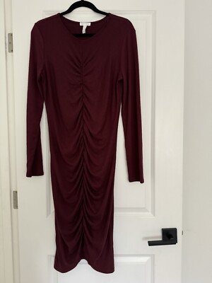 maroon bodycon dress long sleeve Louanne Slinky Long Sleeve Maxi Dress / Burgundy | MESHKI