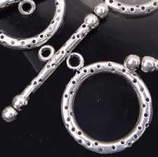 4 Sets Hammered Dots Antique Silver Pewter Disc Flat Round Toggle 21mm