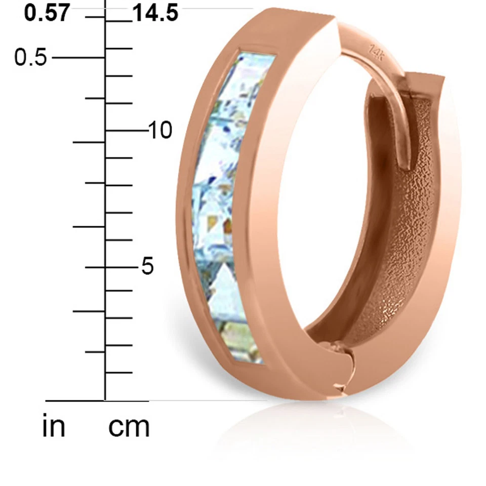 0.85 CTW 14K Solid Rose Gold Hoop Huggie Earrings Aquamarine - Image 4 of 4