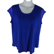 Women's Blouses Plus, Size 1X, Nue Options, Cap Sleeves, Blue Tops
