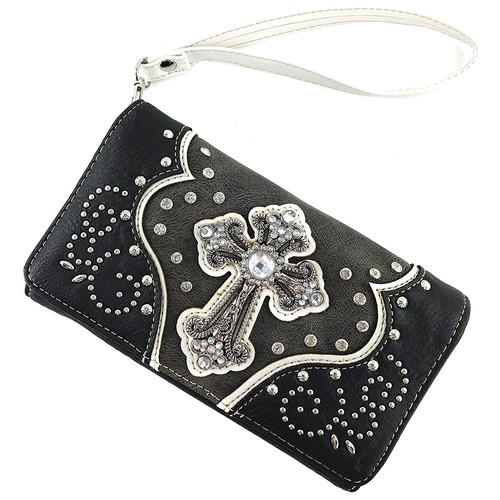 Justin West Concealed Carry Floral Studs Laser Cut Cross Handbag Purse Wallet - Picture 116 of 140