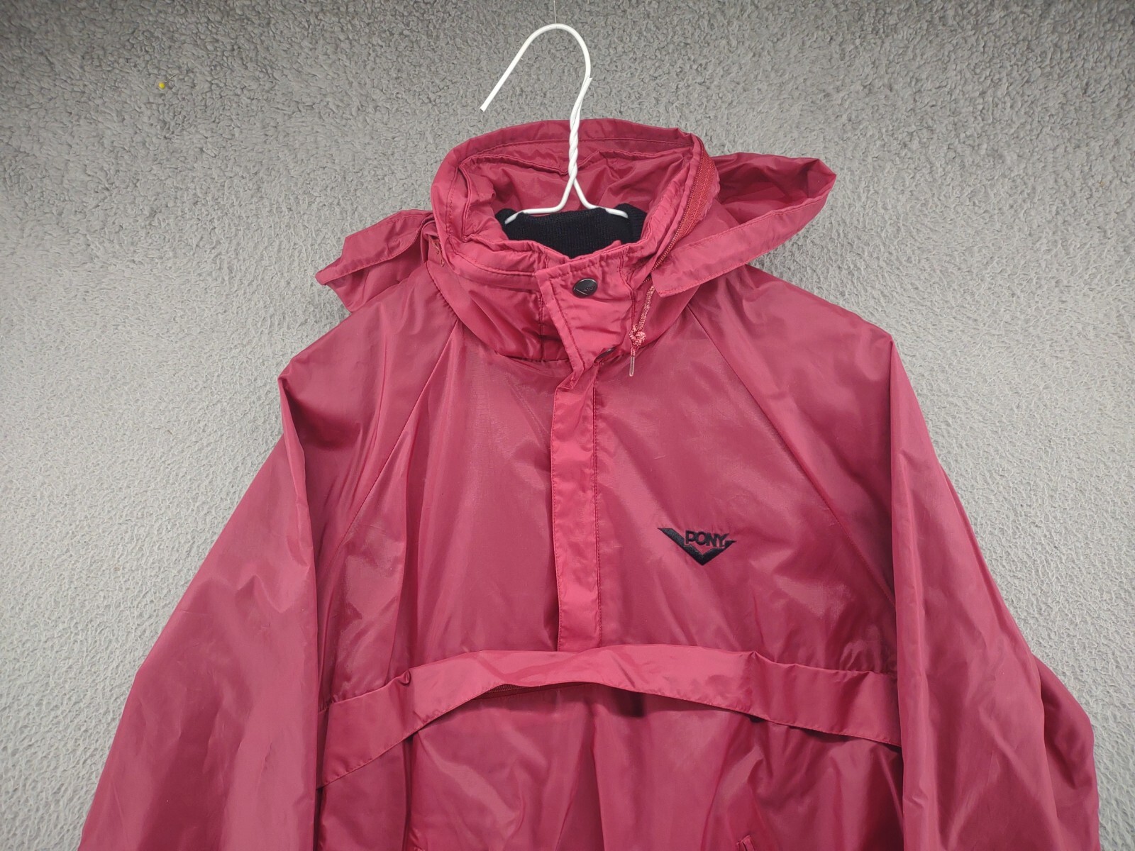 Giacca a vento vintage Pony Chevron 1 4 zip nylon cappuccio impacchettabile taglia large
