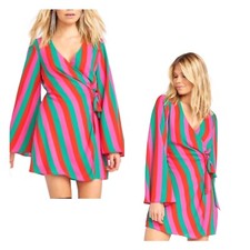 Show Me Your MuMu Caleb Wrap Mini Dress Retro Print Size Small Flared Sleeves