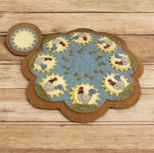 Pre-Washed Wool Blend Felt Penny Rug Kit - Retro Roosters - Candle Mat Kit