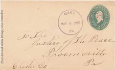 Pennsylvania Oaks 1890 violet cds, target  Postal Stationery Envelope.