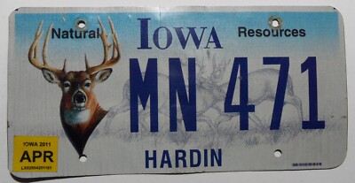 USA Nummernschild IOWA ''HARDIN''. ''Natural Resources'' mit Grafik v. 2011.