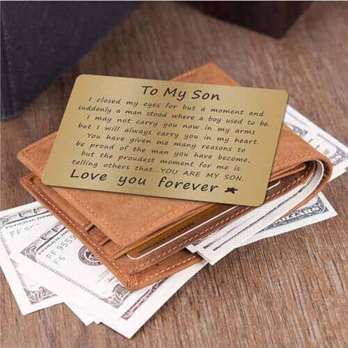 Gifts for Son - Son Birthday Cards from Mom and Dad - Engraved son brass card - Picture 6 of 7