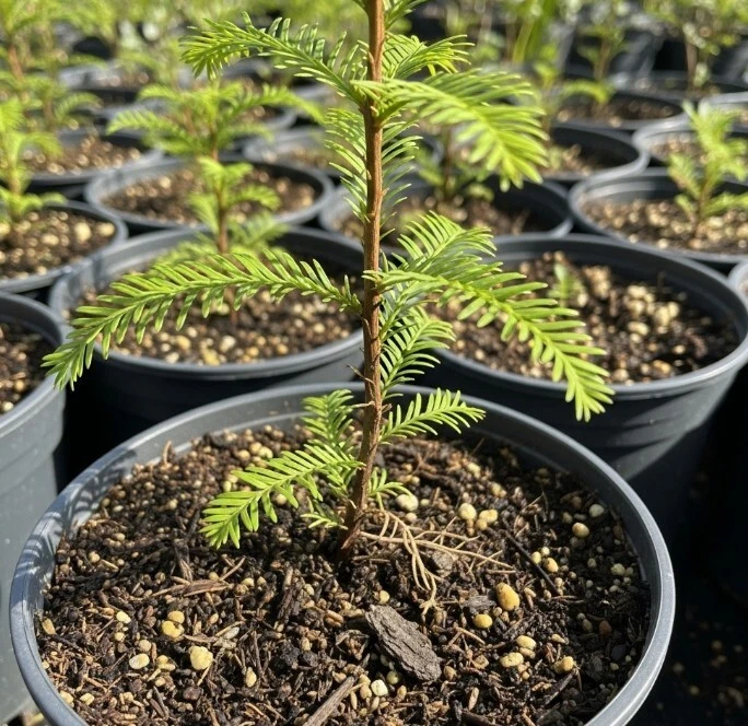 Ciprés calvo de hoja perenne en maceta de 1 galón exterior Taxodium Distichum vivo Foto 3 de 4
