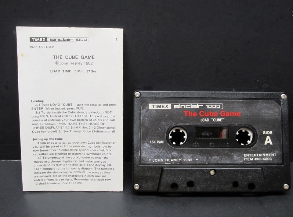 The Cube Game, Timex Sinclair 1000, 1983, Cassette & Manual, Never Used - Image 2 of 4