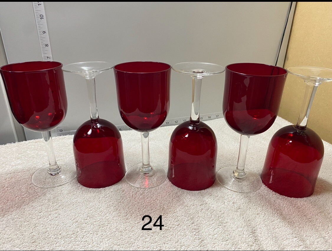 Gorgeous Vintage Ruby Red  Wine Glasses/Goblets With Hand Blown Stems.