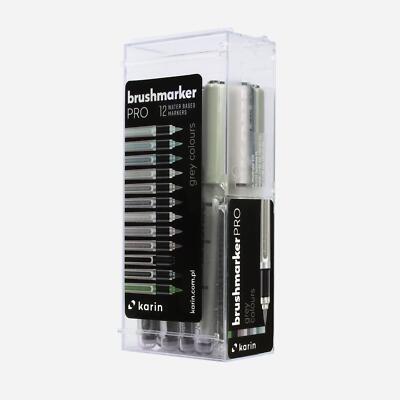 Marker Stift Set Liquid Ink Paint Art Stifte Karin Brushmarker PRO Grau Grau 12tlg