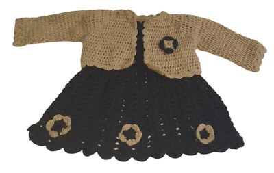 Handgefertigtes Häkelkleid/Mütze/Socken für Kleinkinder beige, creme, türkis mehrfarbig