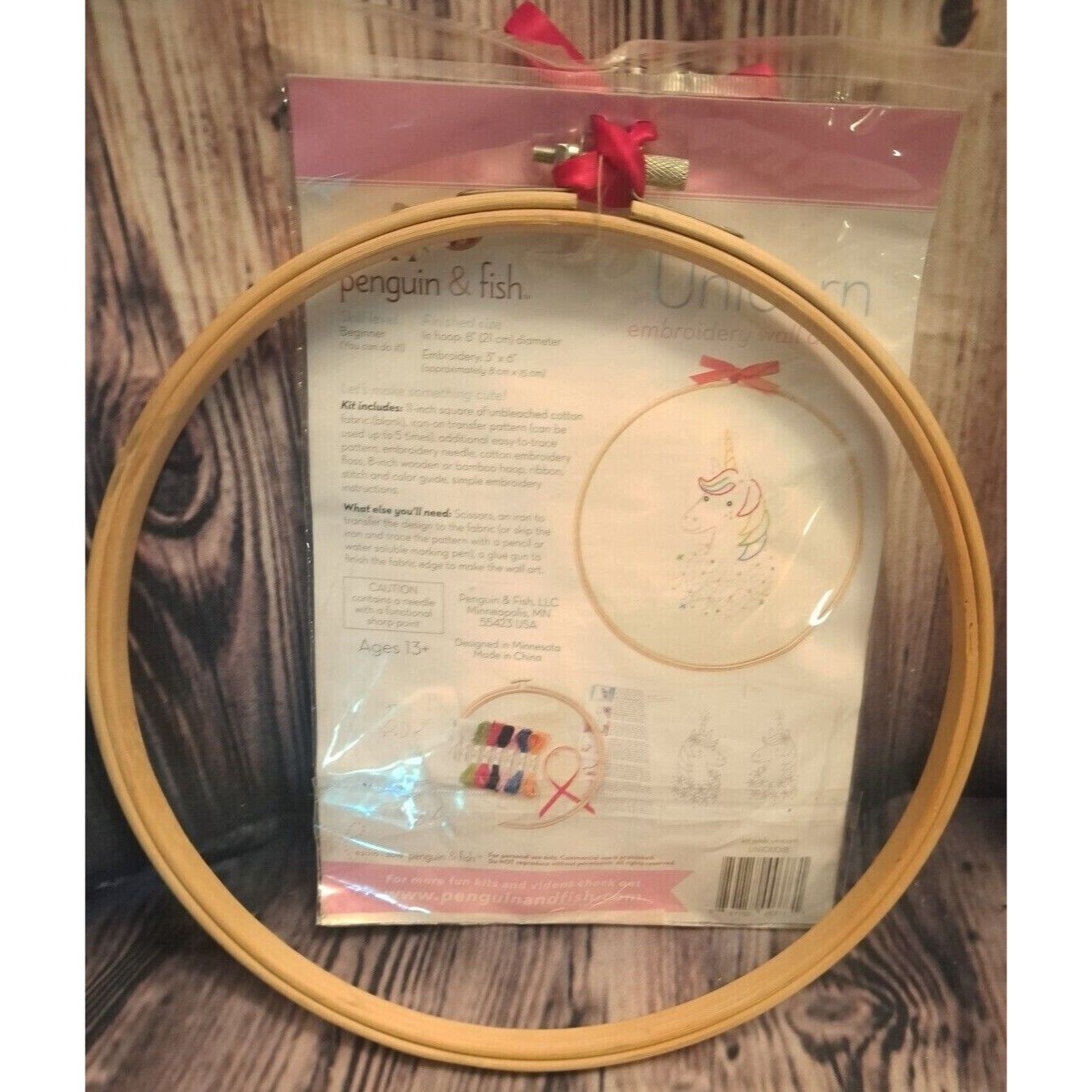 Unicorn Hand Embroidery DIY Craft Wall Art Kit 8" By Penguin And Fish