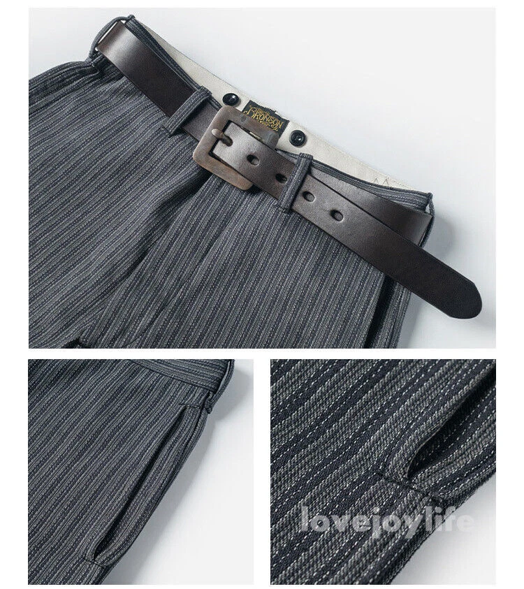 Bronson Vintage Black & Grey Striped Pants Men Suit Trousers Cotton Casual Pants - Picture 23 of 23