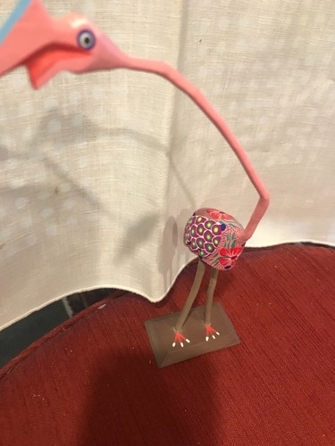 Alebrije Oaxacan fenicottero dipinto a mano uccellino legno firmato Ortocha Mexico 10" - Foto 3 di 4